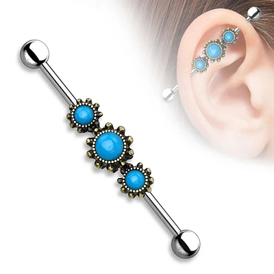 PREMIUM Triple Turquoise Industrial Barbell 14g