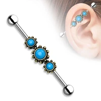 PREMIUM Triple Turquoise Industrial Barbell 14g