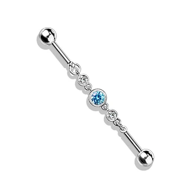 PREMIUM Bezel-set Crystal Chain Industrial Barbell 14g