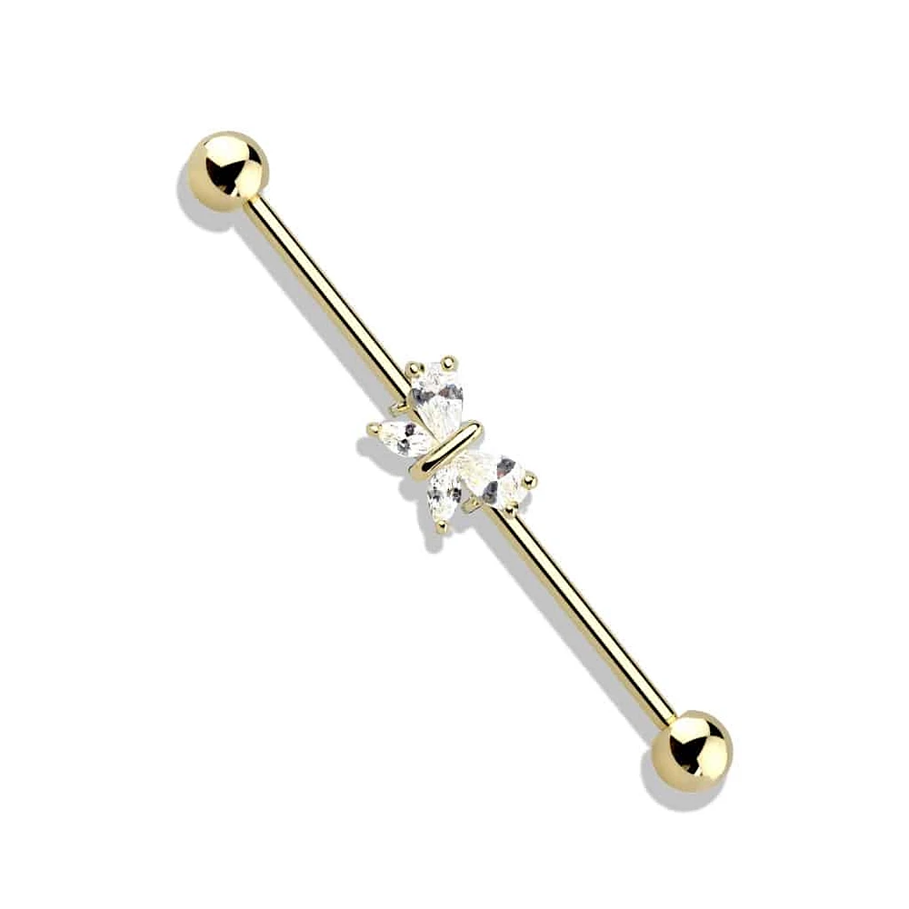 PREMIUM Crystal Butterfly Industrial Barbell 14g