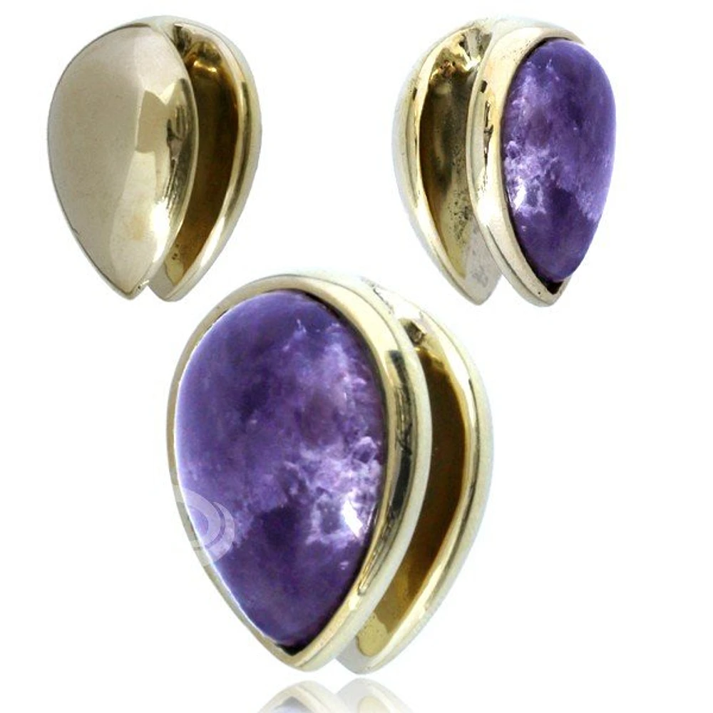 Brass and Amethyst Pointed Ear Weights 5/8"