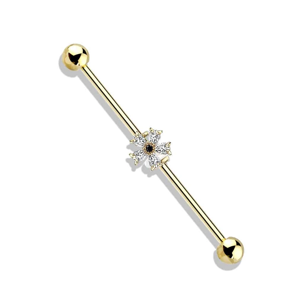 PREMIUM Claw-Set Crystal Flower Industrial Barbell 14g