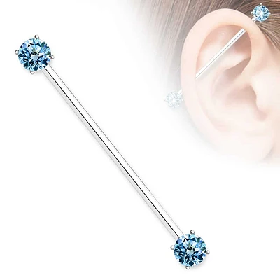 PREMIUM Claw-set Crystal Ends Industrial Barbell 14g