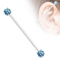 PREMIUM Claw-set Crystal Ends Industrial Barbell 14g