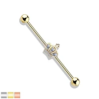 PREMIUM Crystal Crown Industrial Barbell 14g