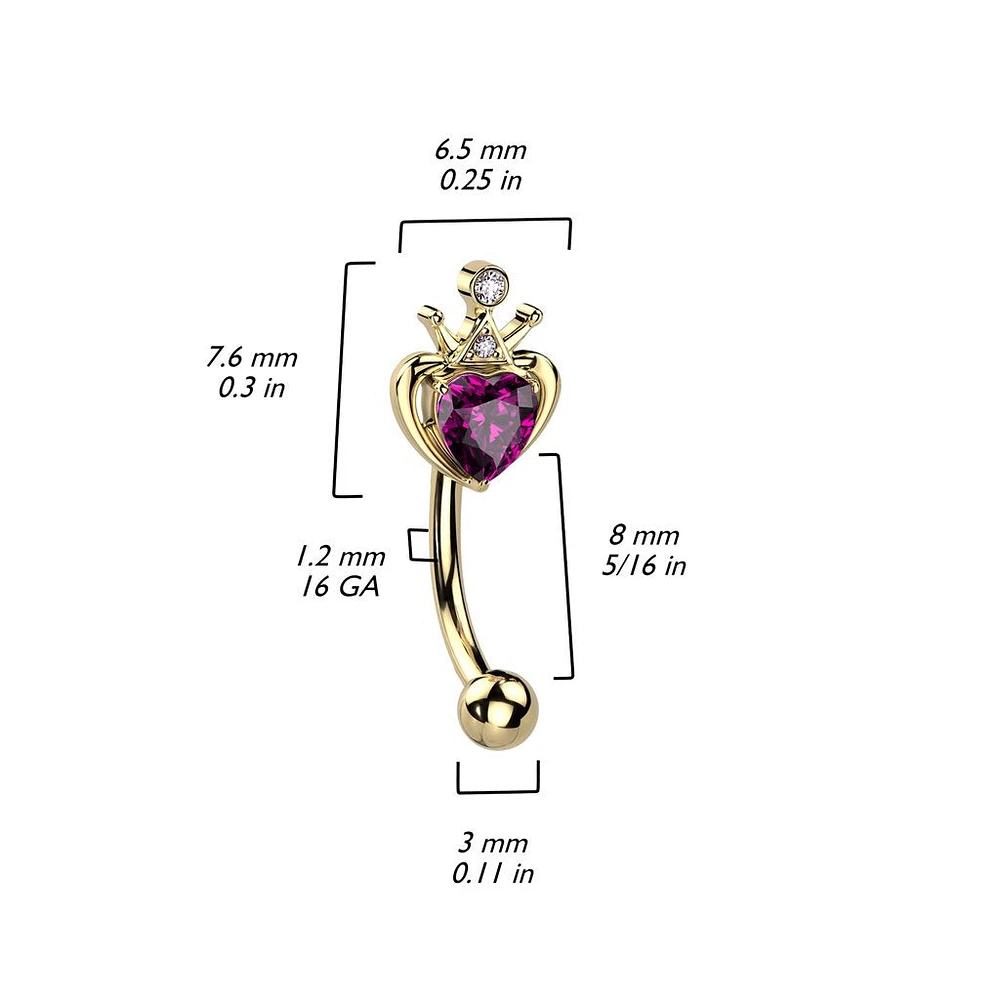 PREMIUM Crowned Heart Curved Barbell 16g