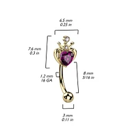 PREMIUM Crowned Heart Curved Barbell 16g