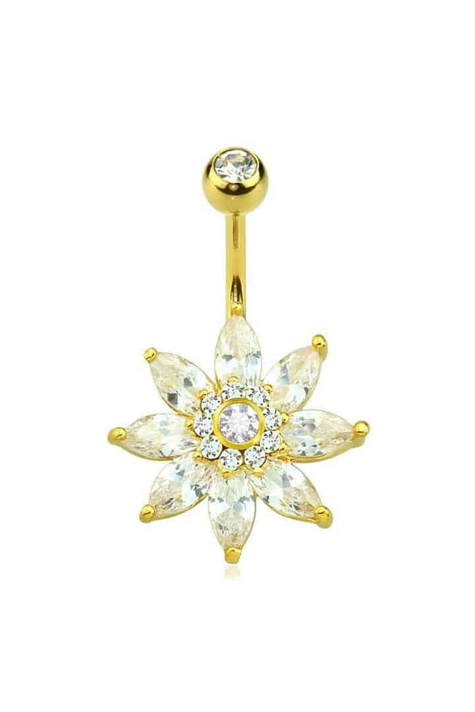 Marquise Flower Navel Barbell 14g