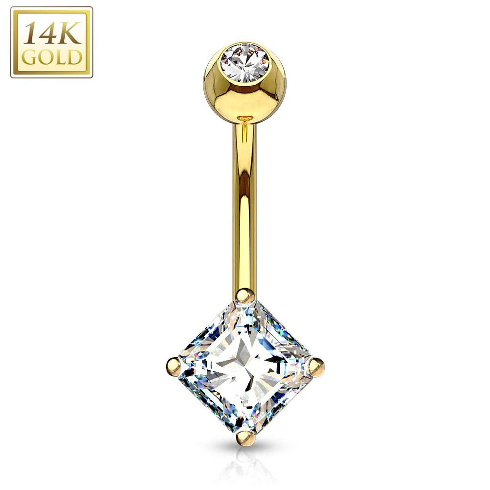 14K Gold Rhombus Crystal Navel Barbell 14g