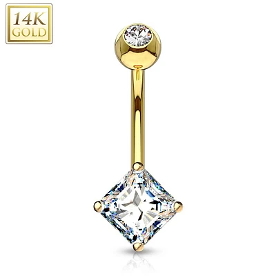 14K Gold Rhombus Crystal Navel Barbell 14g