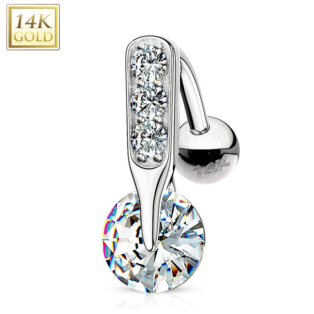 14K Crystal Inverted Navel Barbell 14g