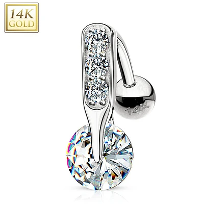 14K Crystal Inverted Navel Barbell 14g