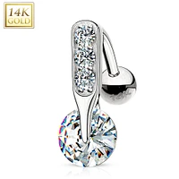 14K Crystal Inverted Navel Barbell 14g
