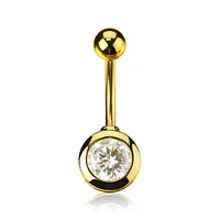 Shaped Bezel-Set Crystal Navel Barbell 14g