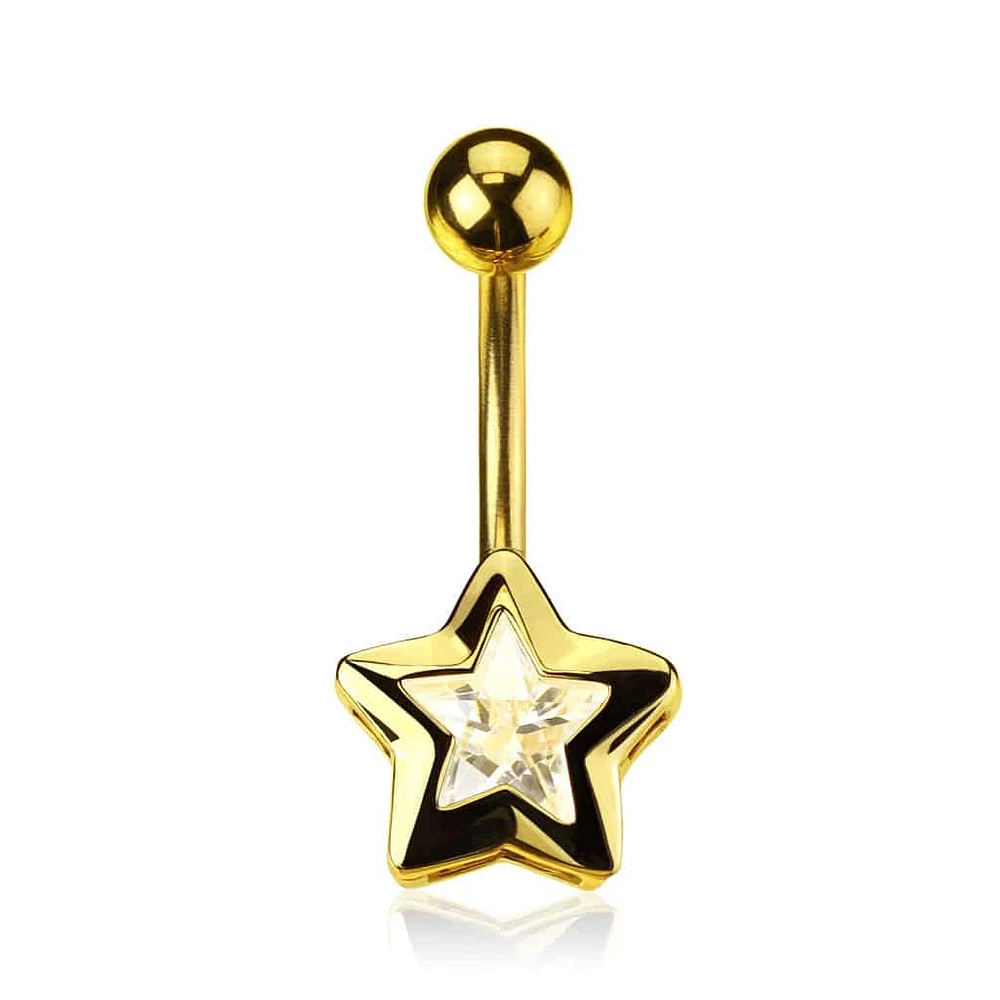 Shaped Bezel-Set Crystal Navel Barbell 14g