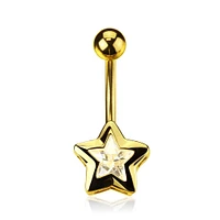 Shaped Bezel-Set Crystal Navel Barbell 14g