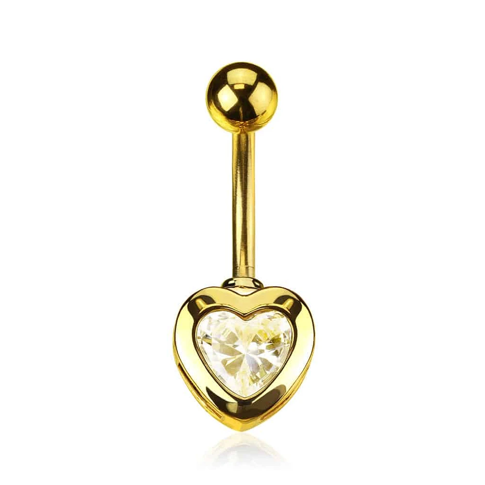 Shaped Bezel-Set Crystal Navel Barbell 14g