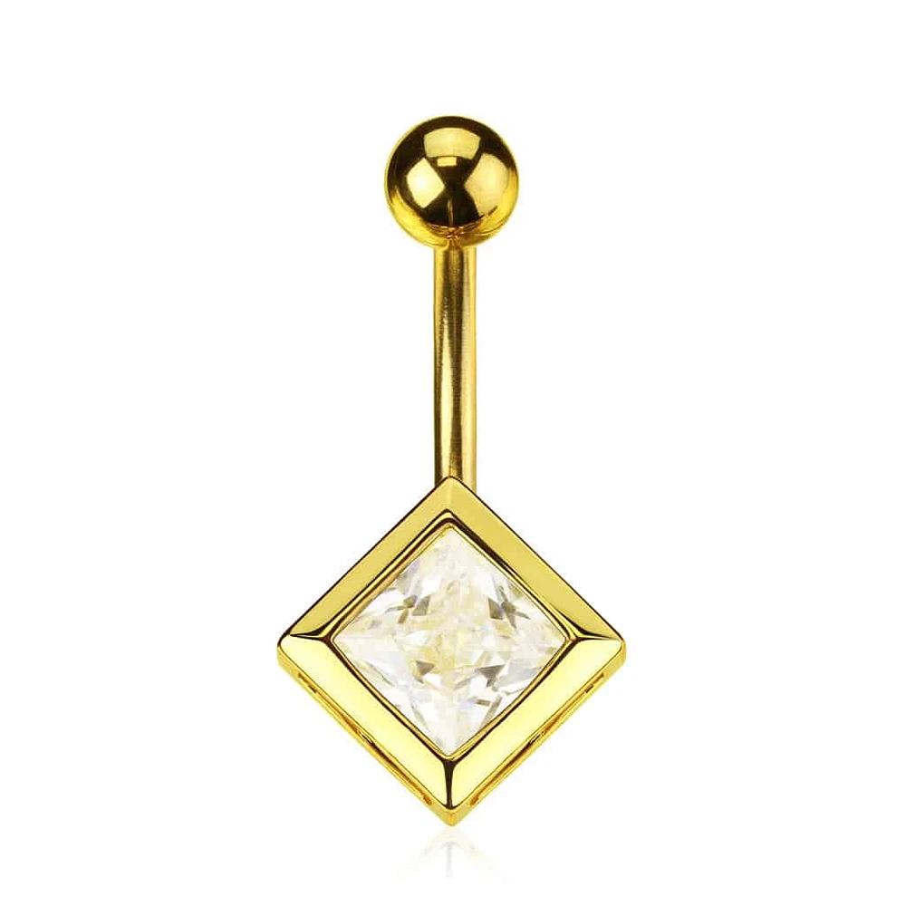 Shaped Bezel-Set Crystal Navel Barbell 14g