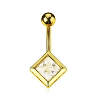 Shaped Bezel-Set Crystal Navel Barbell 14g
