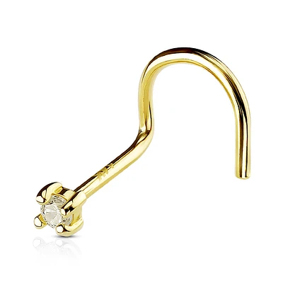 14K Gold Claw-Set Circular Crystal Nose Screw 20g
