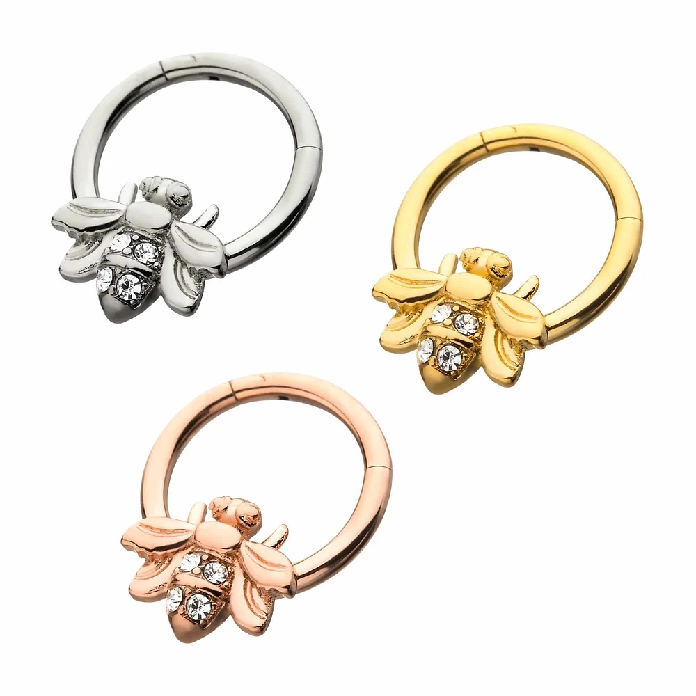 PREMIUM Crystal Bee Hinged Segment Ring 16g