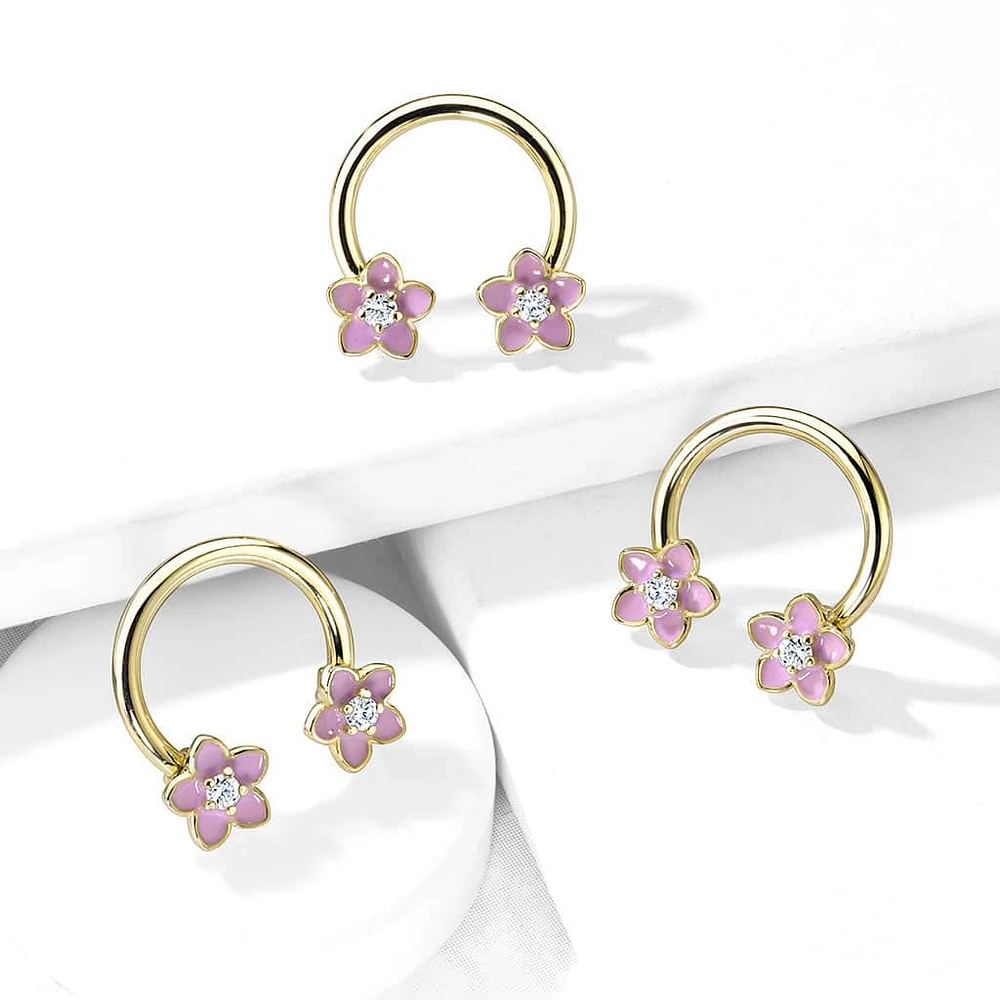 PREMIUM Pink Flower Circular Barbell 14g