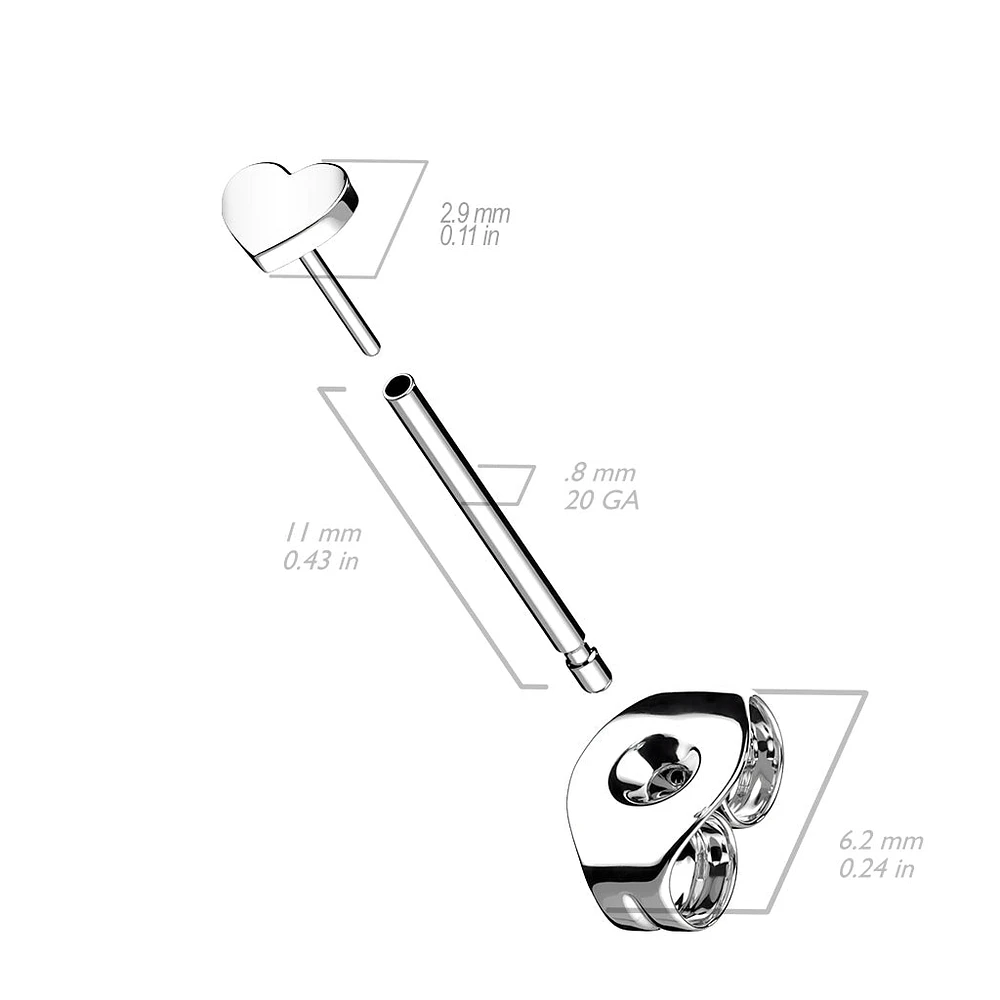 PREMIUM 3mm Top Threadless Heart Earrings