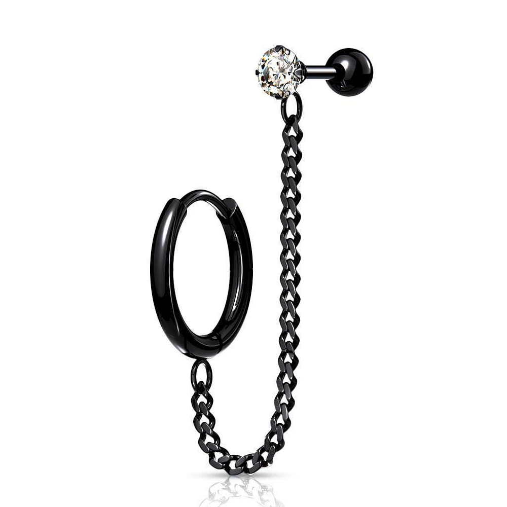Surgical Steel Crystal Ball Back + Chain Earrings