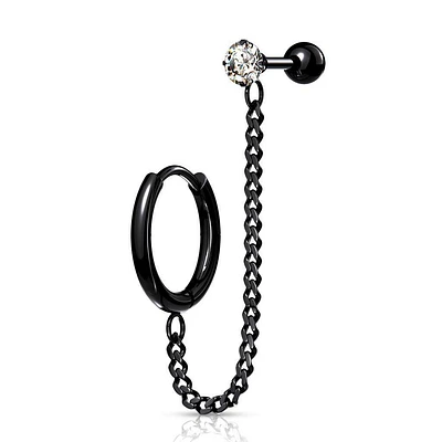 Surgical Steel Crystal Ball Back + Chain Earrings
