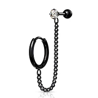 Surgical Steel Crystal Ball Back + Chain Earrings