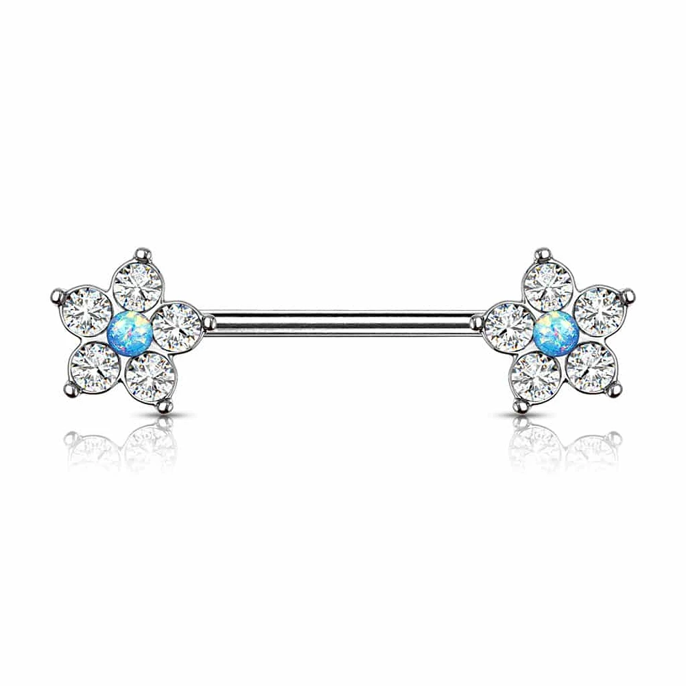 Crystal + Opal Flower Nipple Barbell 14g