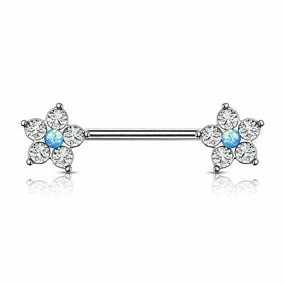 Crystal + Opal Flower Nipple Barbell 14g