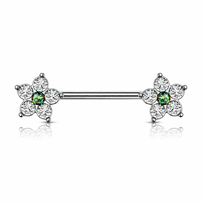 Crystal + Opal Flower Nipple Barbell 14g