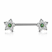 Crystal + Opal Flower Nipple Barbell 14g