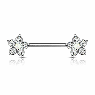 Crystal + Opal Flower Nipple Barbell 14g