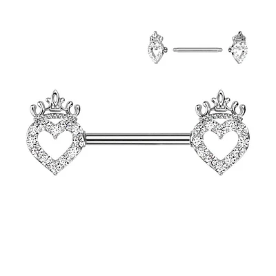 Heart + Crown Nipple Barbell 14g