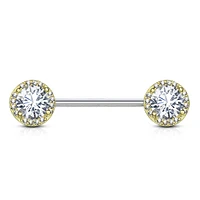 Large Crystal + Halo Nipple Barbell 14g