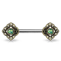 4 Point Brass Filigree + Opal Nipple Barbell 14g