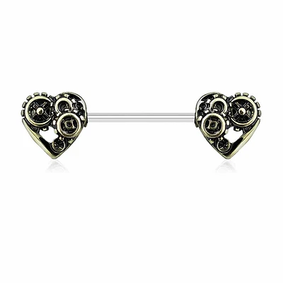 Steampunk Heart Nipple Barbell 14g