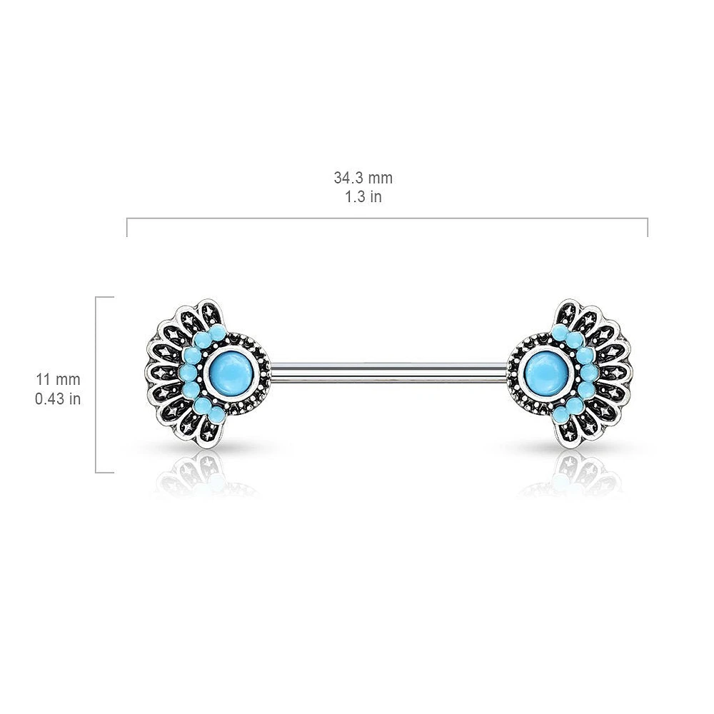 White Brass Dotwork Nipple Barbell 14g