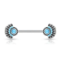 White Brass Dotwork Nipple Barbell 14g