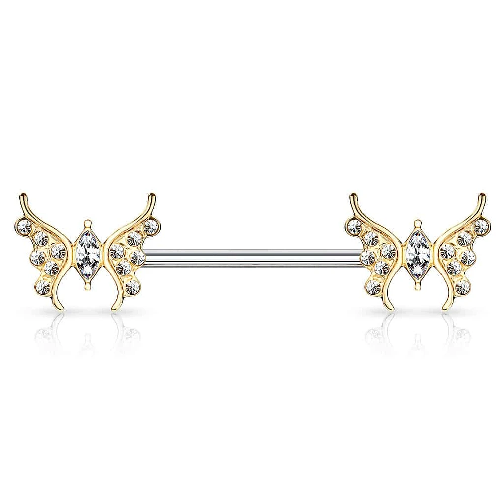 Crystal Butterfly Nipple Barbell 14g