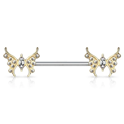 Crystal Butterfly Nipple Barbell 14g