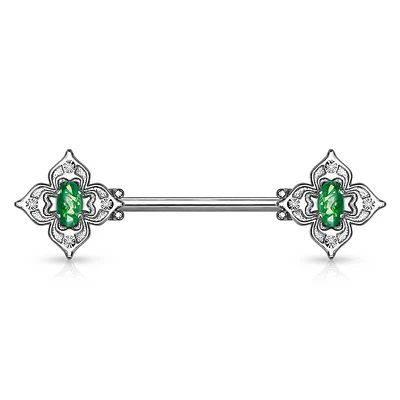 4 Point Filigree Oval Opal Nipple Barbell 14g