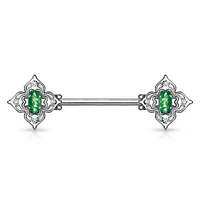 4 Point Filigree Oval Opal Nipple Barbell 14g