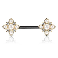 4 Point Pearl + Crystal Nipple Barbell 14g