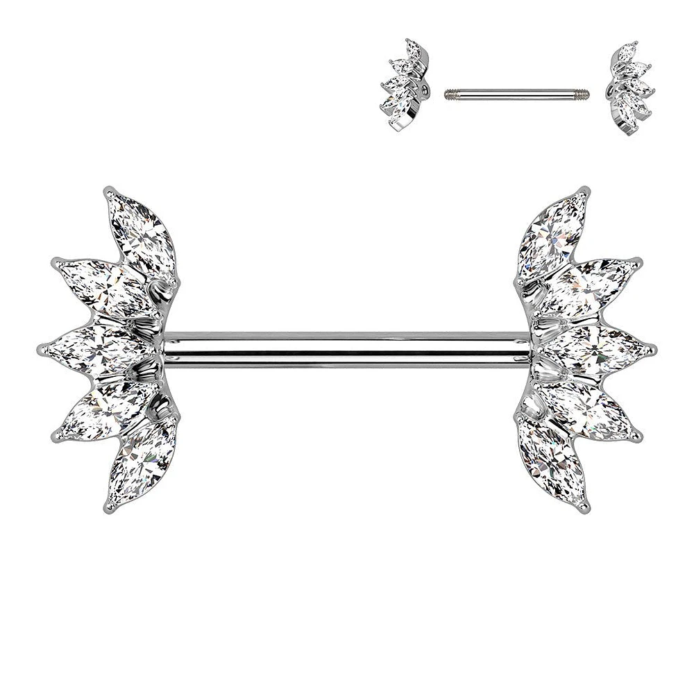 Oval Crystal Curve Nipple Barbell 14g