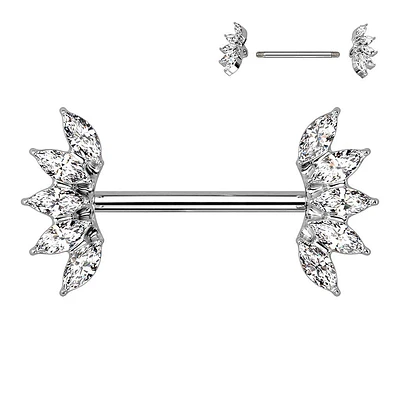 Oval Crystal Curve Nipple Barbell 14g