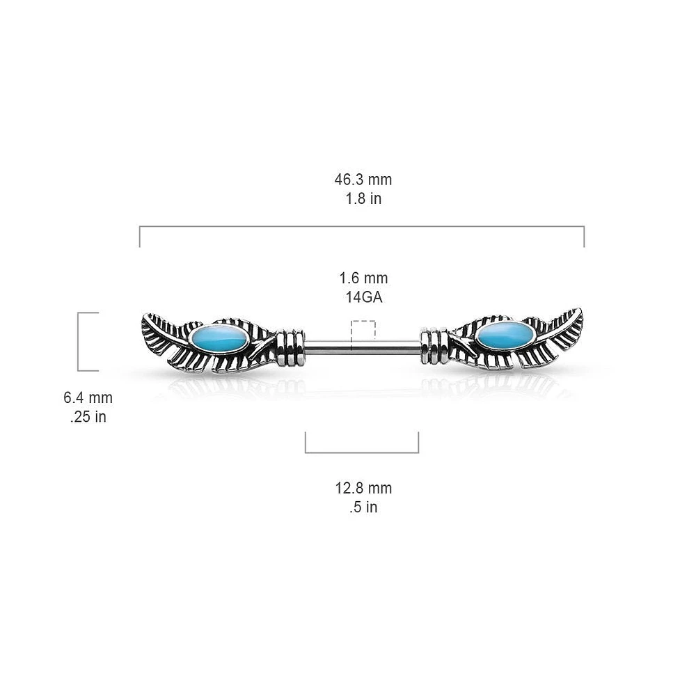 White Brass Feather Nipple Barbell 14g