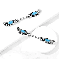 White Brass Feather Nipple Barbell 14g
